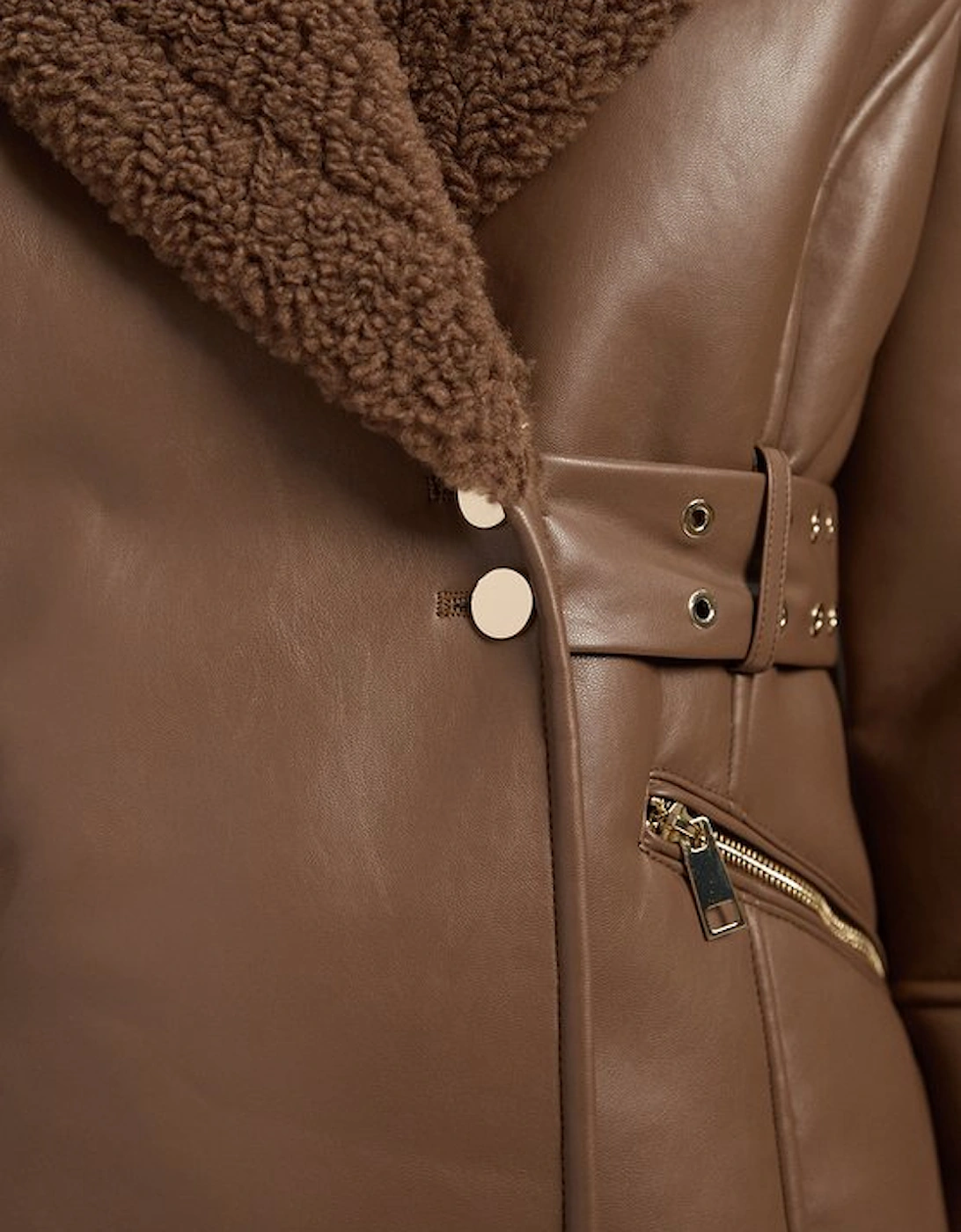Faux Leather Bonded Waisted Peplum Coat