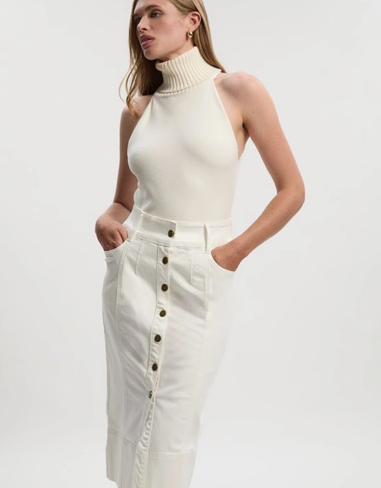 Denim Corset Waist Detail Pencil Skirt