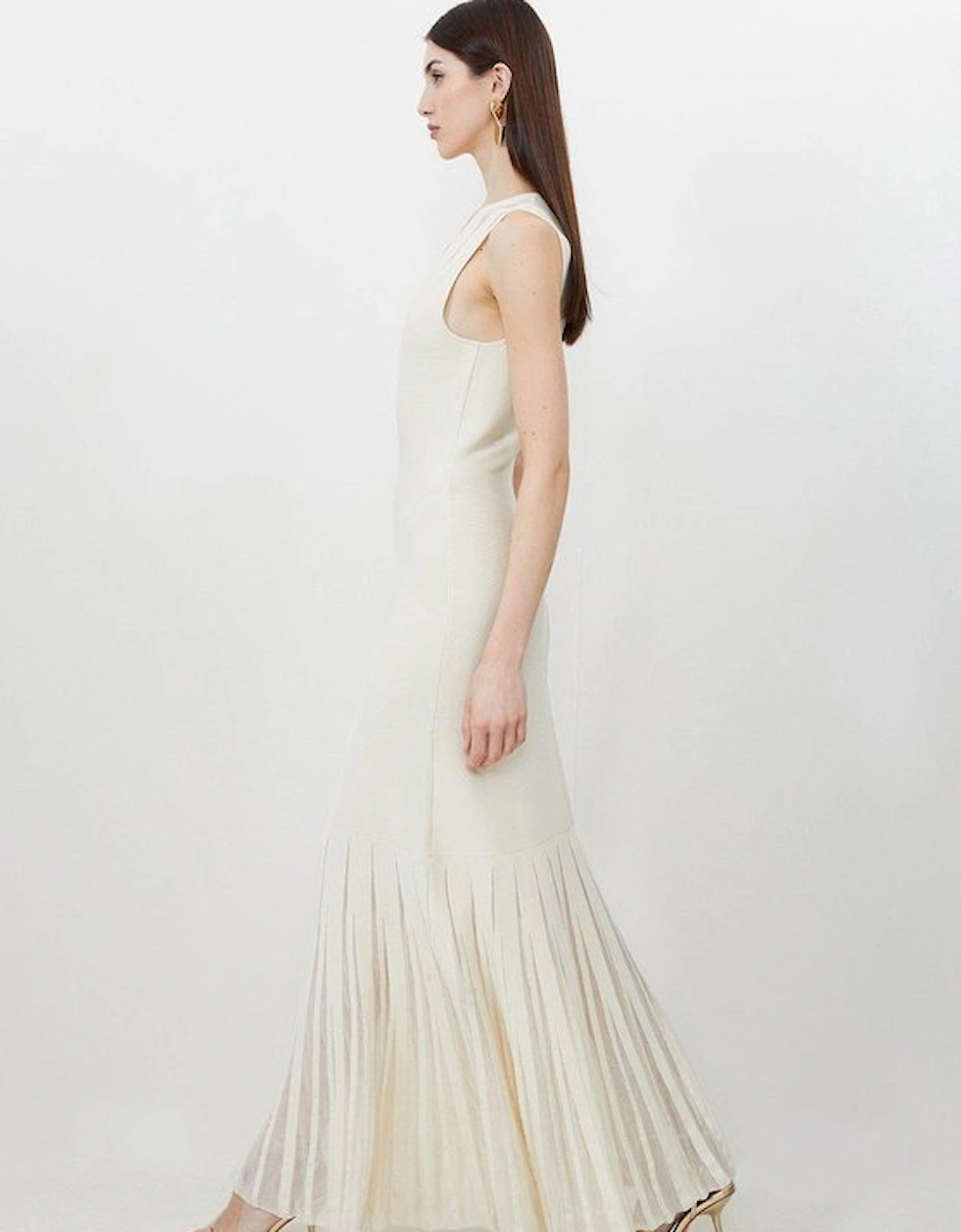 Viscose Blend Sheer Skirt Maxi Knit Dress
