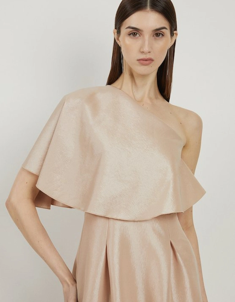 Petite Taffeta One Shoulder Ruffle Midi Dress
