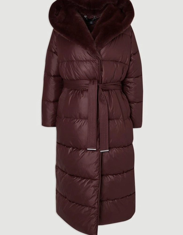 Premium Faux Fur Lined Padded Hooded Belted Midi Coat