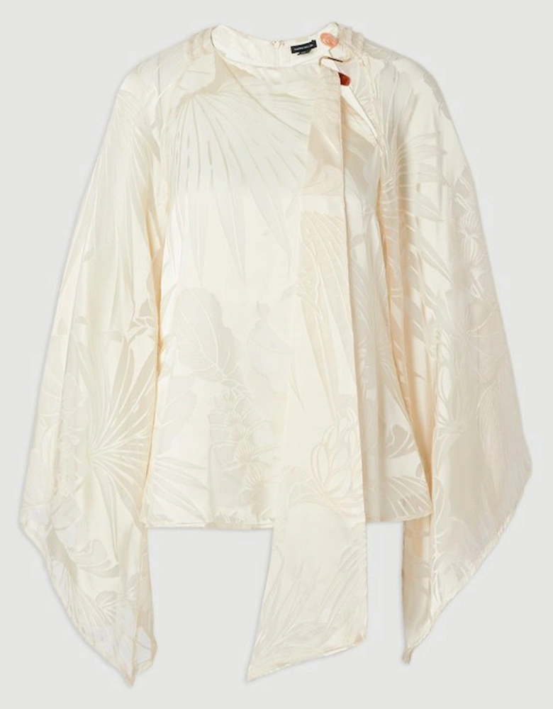 Devoure Flared Sleeve Woven Blouse With Trim Detail