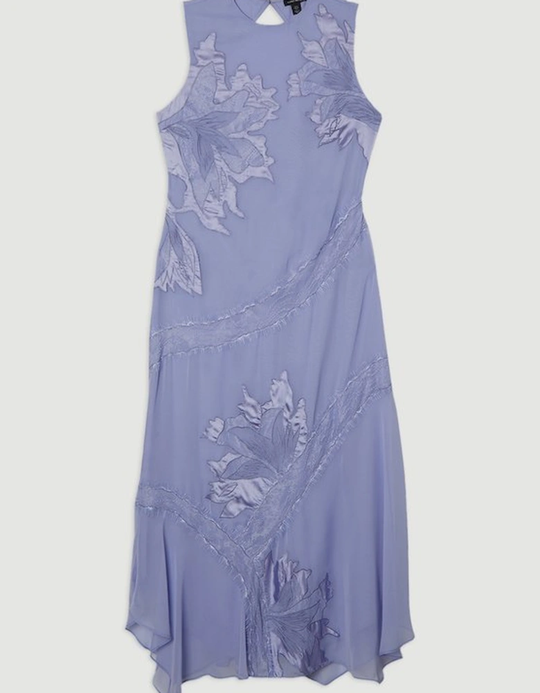 Applique And Lace Georgette Sleeveless Woven Midi Dress