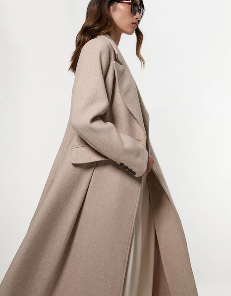 Wool Tailored Flared Skirt Midi Coat