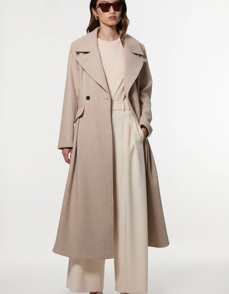 Wool Tailored Flared Skirt Midi Coat
