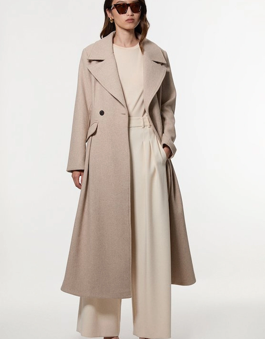 Wool Tailored Flared Skirt Midi Coat