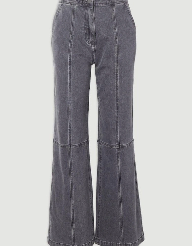 Denim Button Front Straight Leg Trousers
