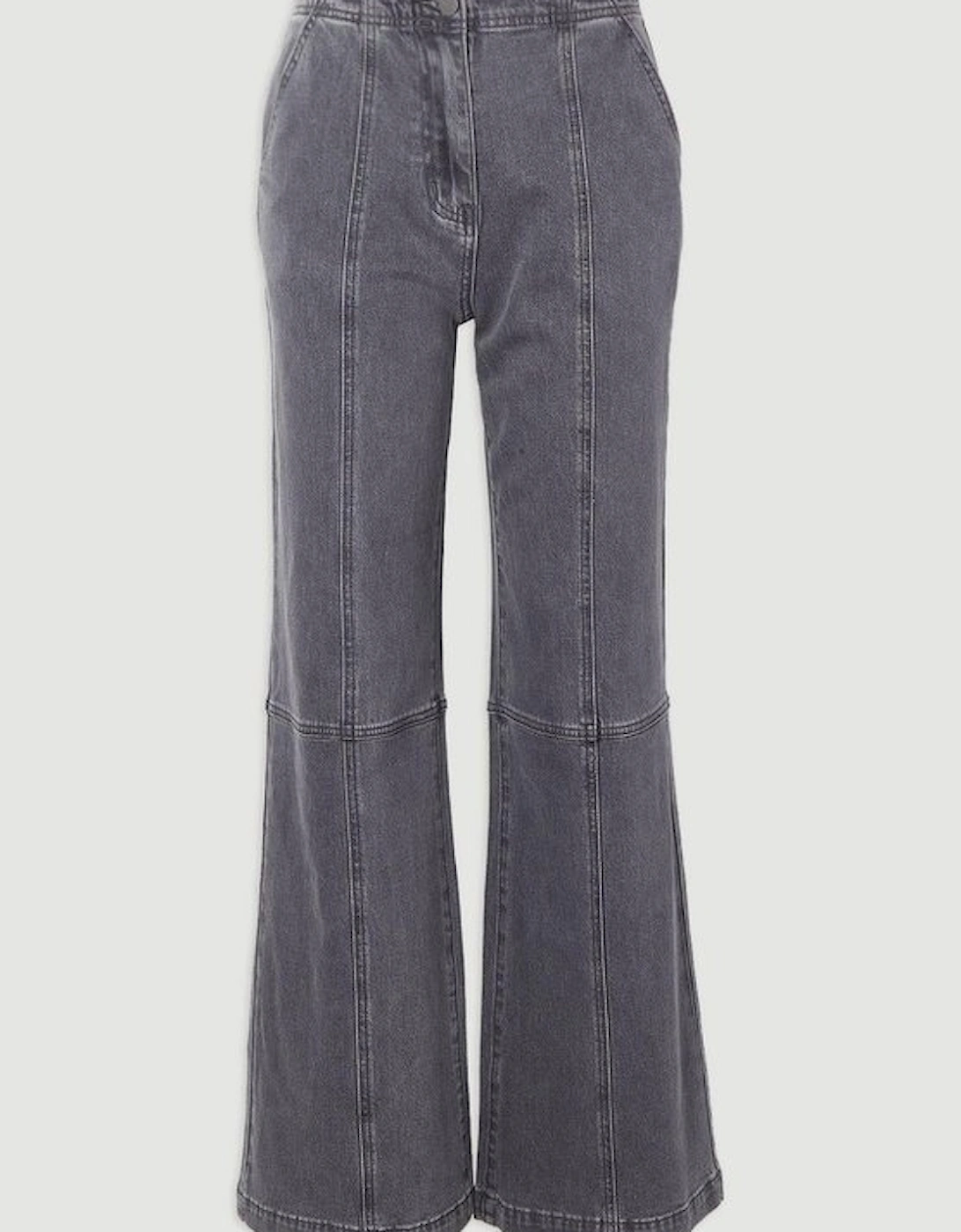 Denim Button Front Straight Leg Trousers