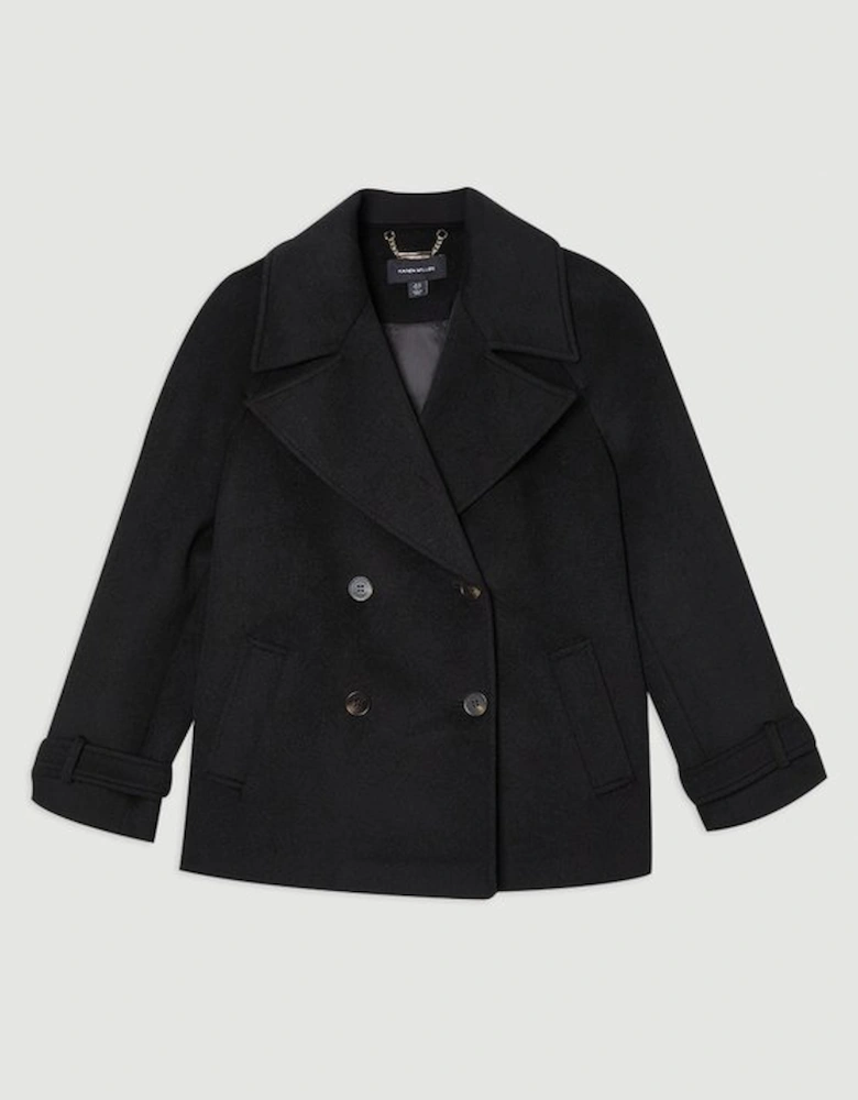 Tailored Brushed Wool Double Breasted Short Pea Coat