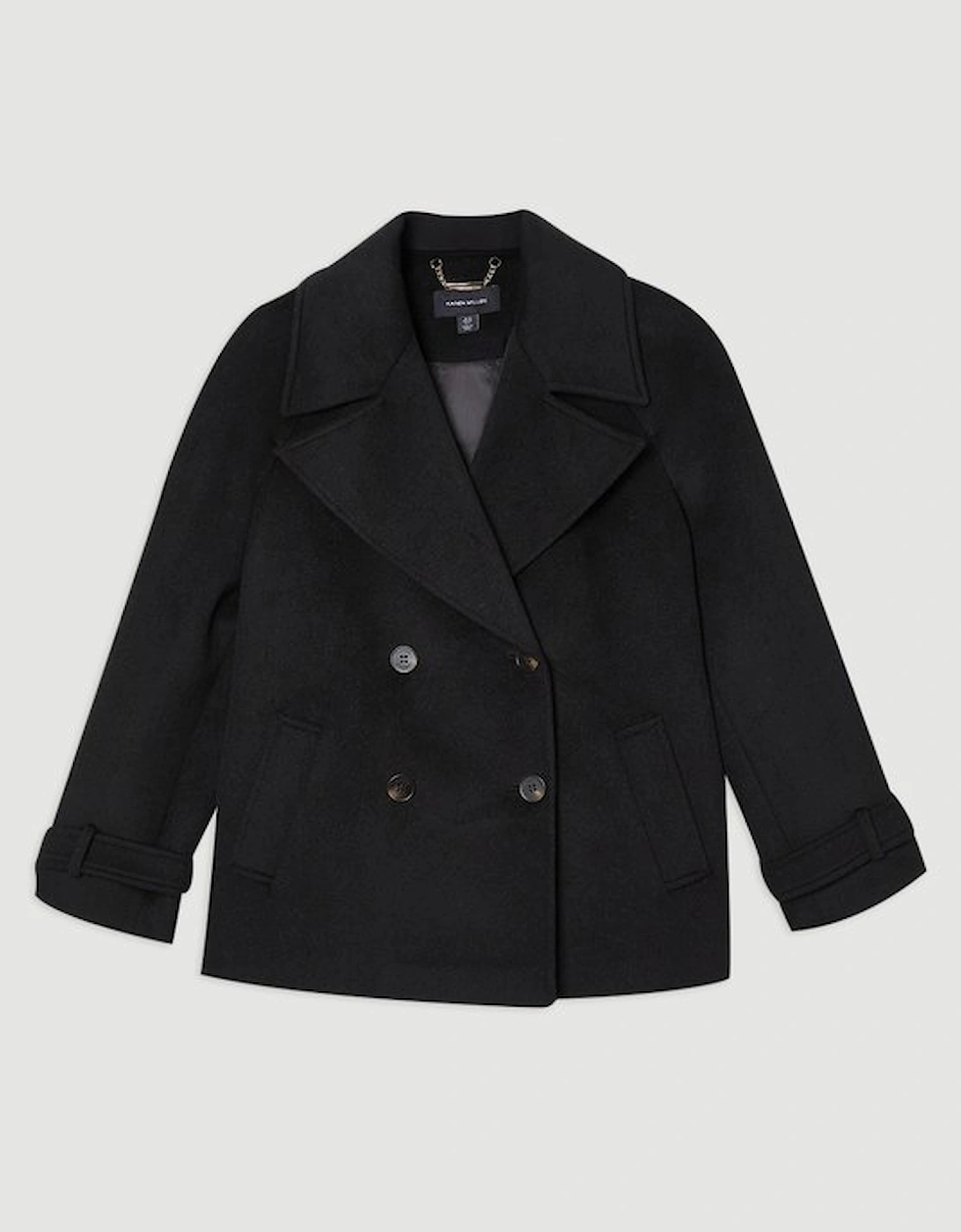 Tailored Brushed Wool Double Breasted Short Pea Coat