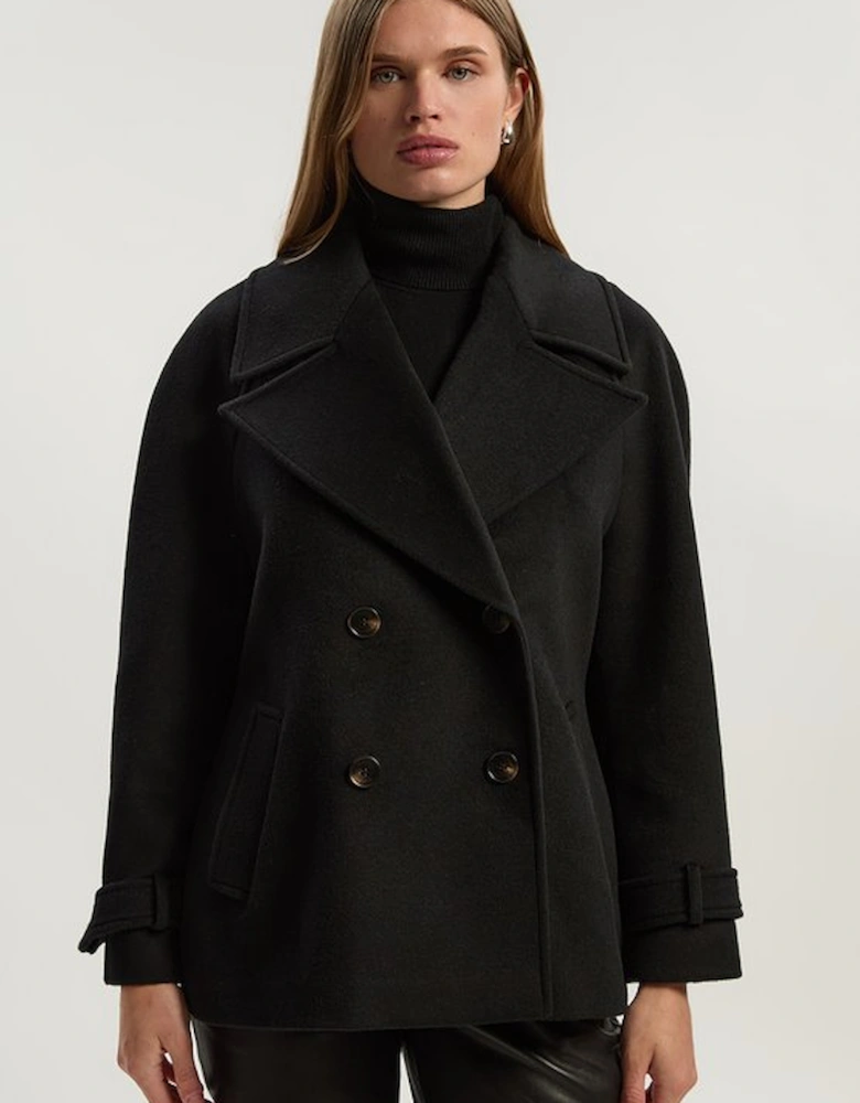Tailored Brushed Wool Double Breasted Short Pea Coat