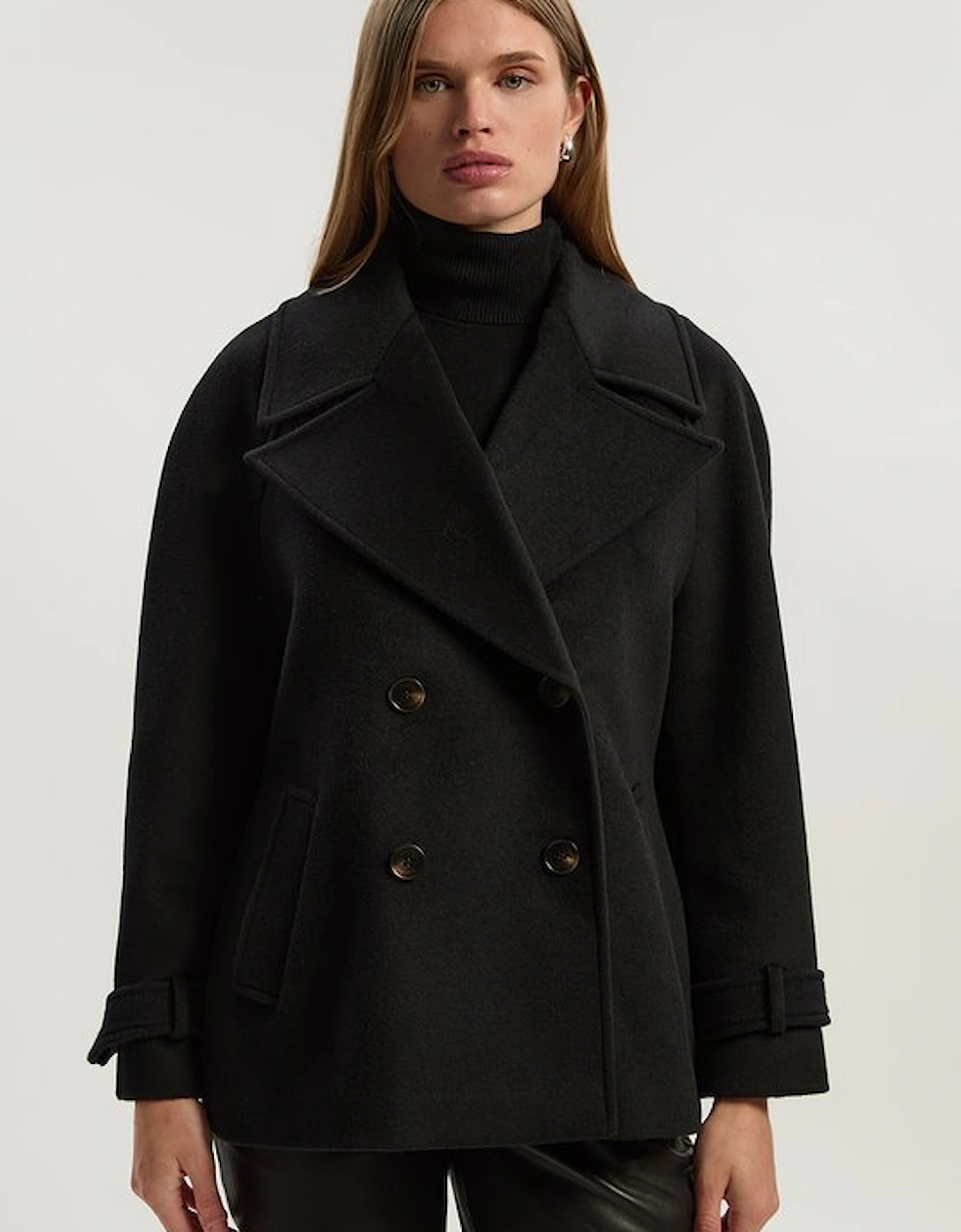 Tailored Brushed Wool Double Breasted Short Pea Coat