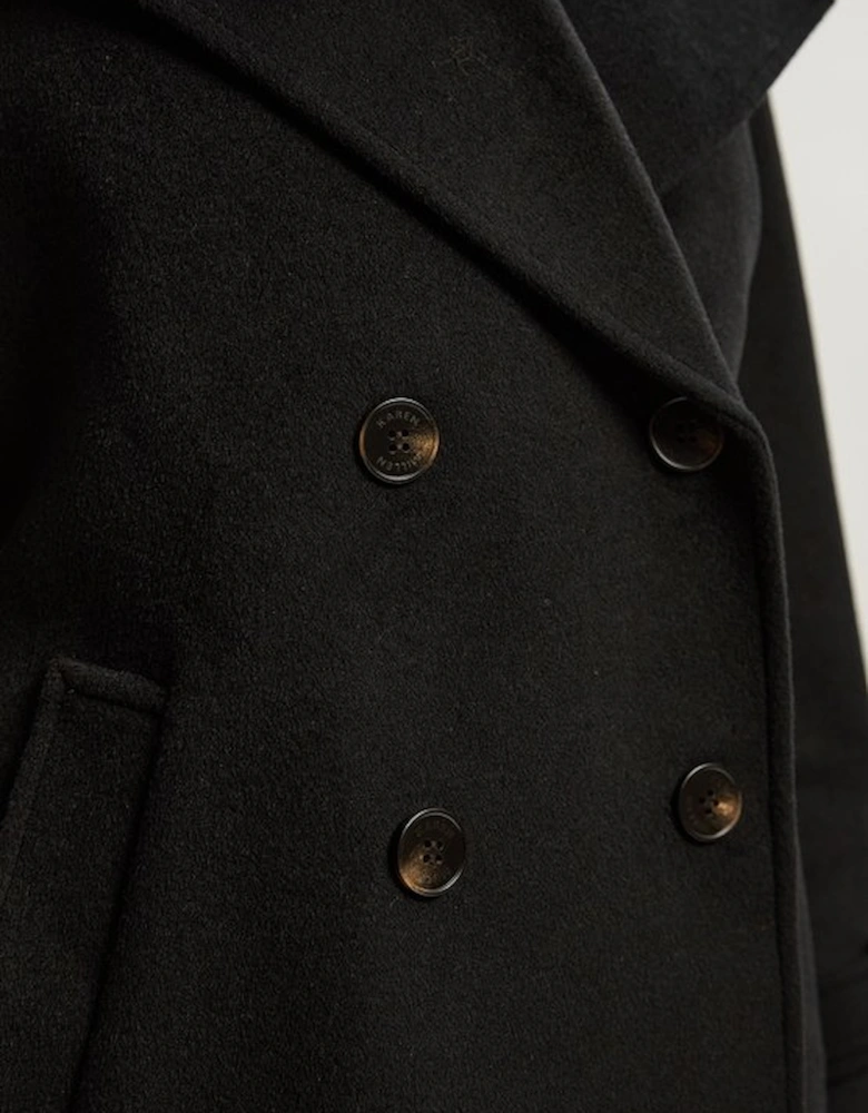 Tailored Brushed Wool Double Breasted Short Pea Coat