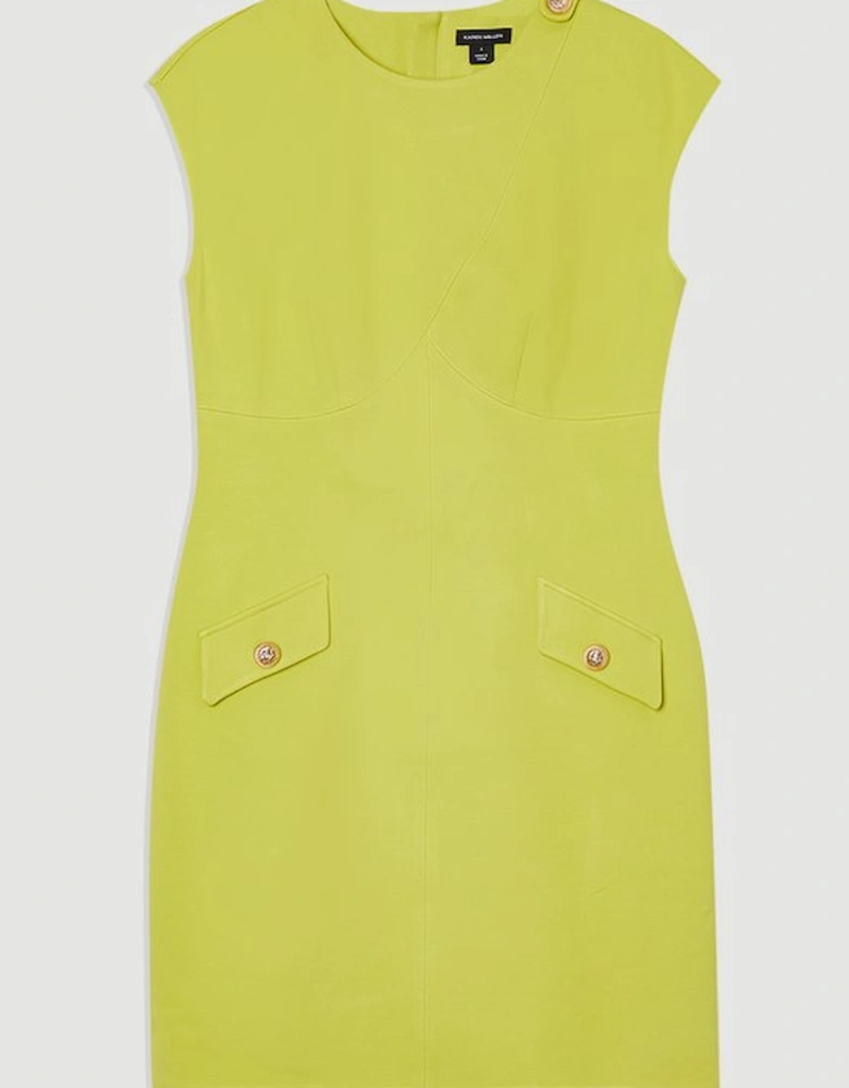 Ponte Structured Mini Dress With Gold Button Detail