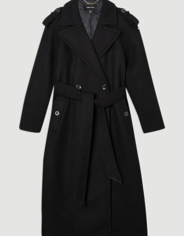 Wool Tailored Belted Midi Coat