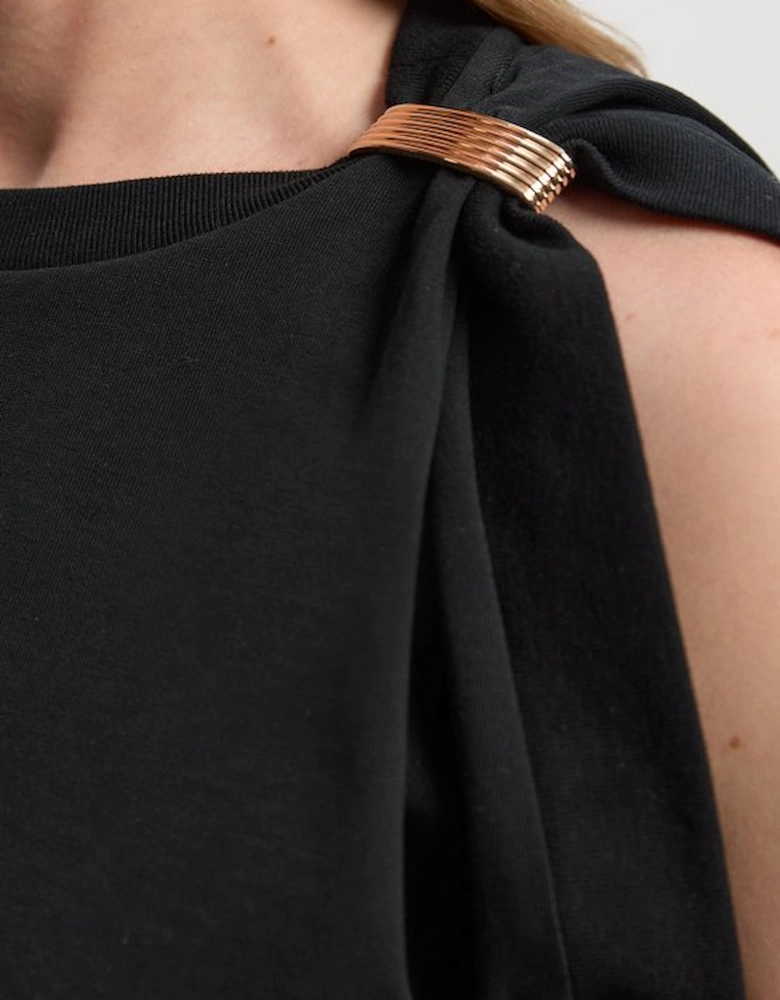 Cotton Trim Detail Short Sleeve Ruched Tshirt