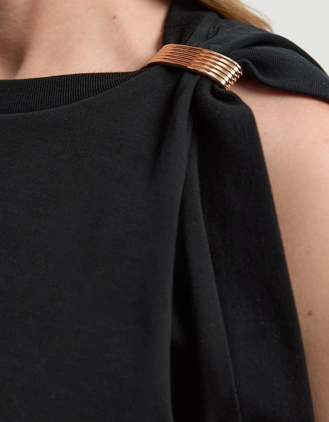 Cotton Trim Detail Short Sleeve Ruched Tshirt