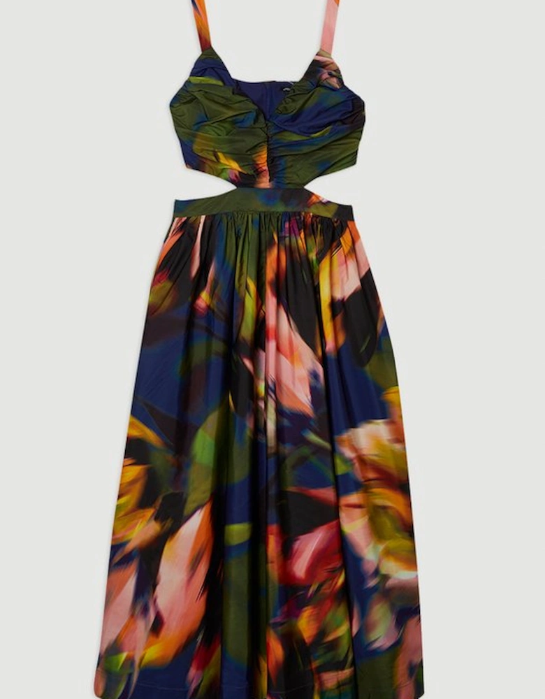 Petite Blurred Floral Drama Woven Taffeta Maxi Dress