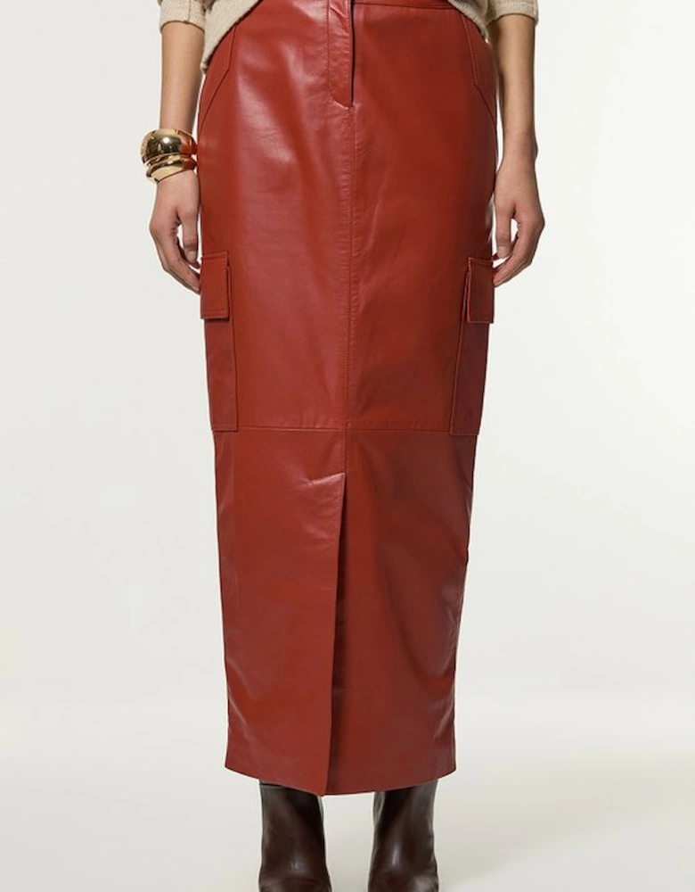 Leather Cargo Pocket Maxi Tailored Skirt