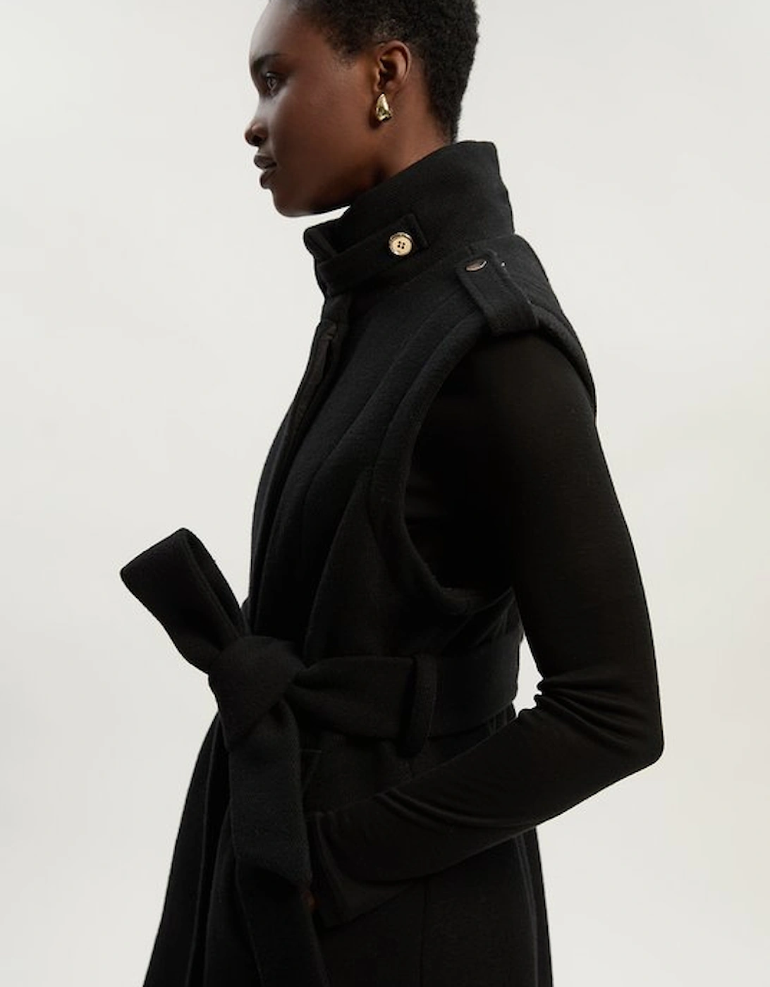 Wool Hybrid Puffer High Neck Belted Midi Coat