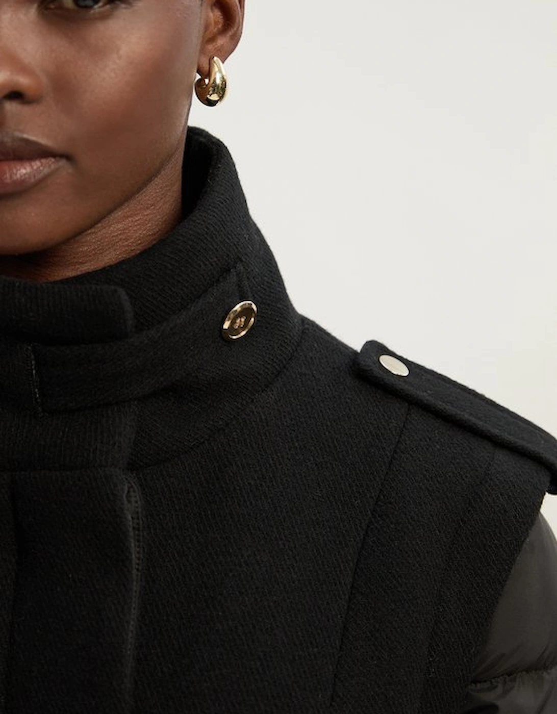 Wool Hybrid Puffer High Neck Belted Midi Coat