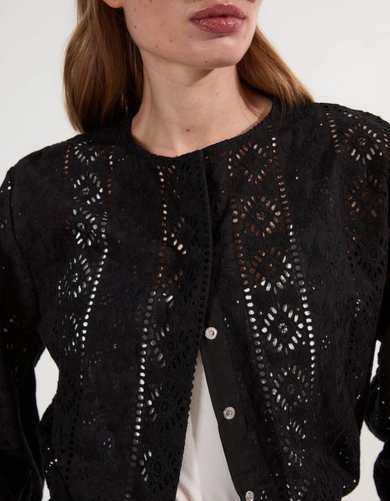 Cotton Broderie Woven Bomber Jacket