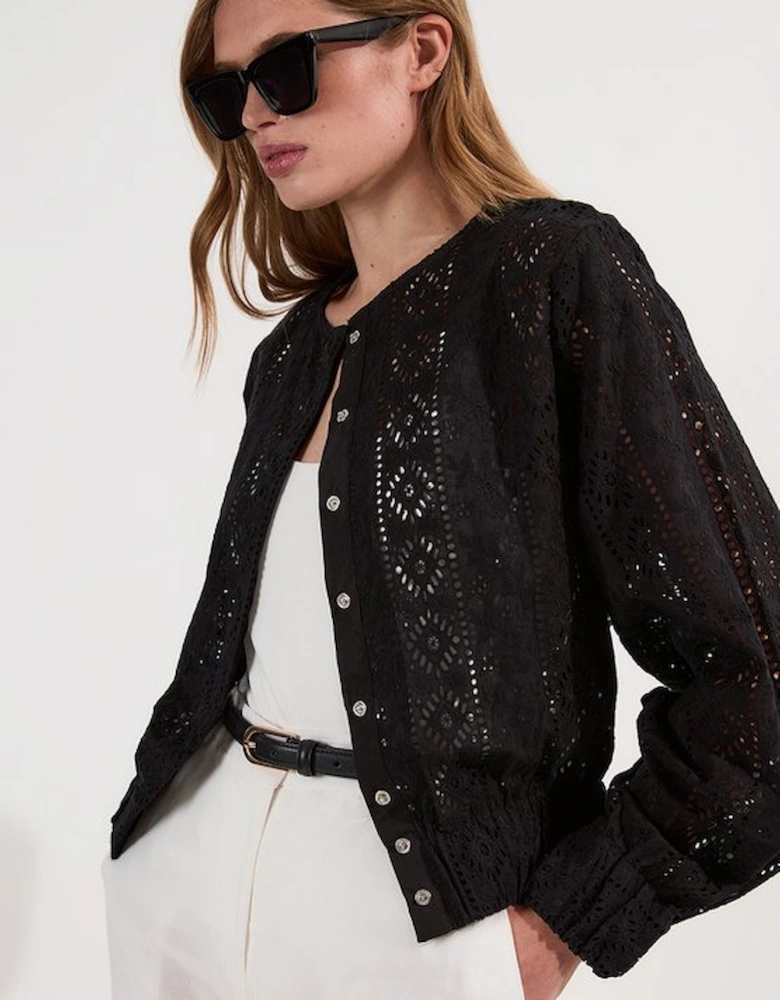 Cotton Broderie Woven Bomber Jacket