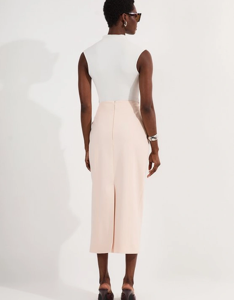 Compact Stretch Pocket Detail Tailored Midi Pencil Skirt