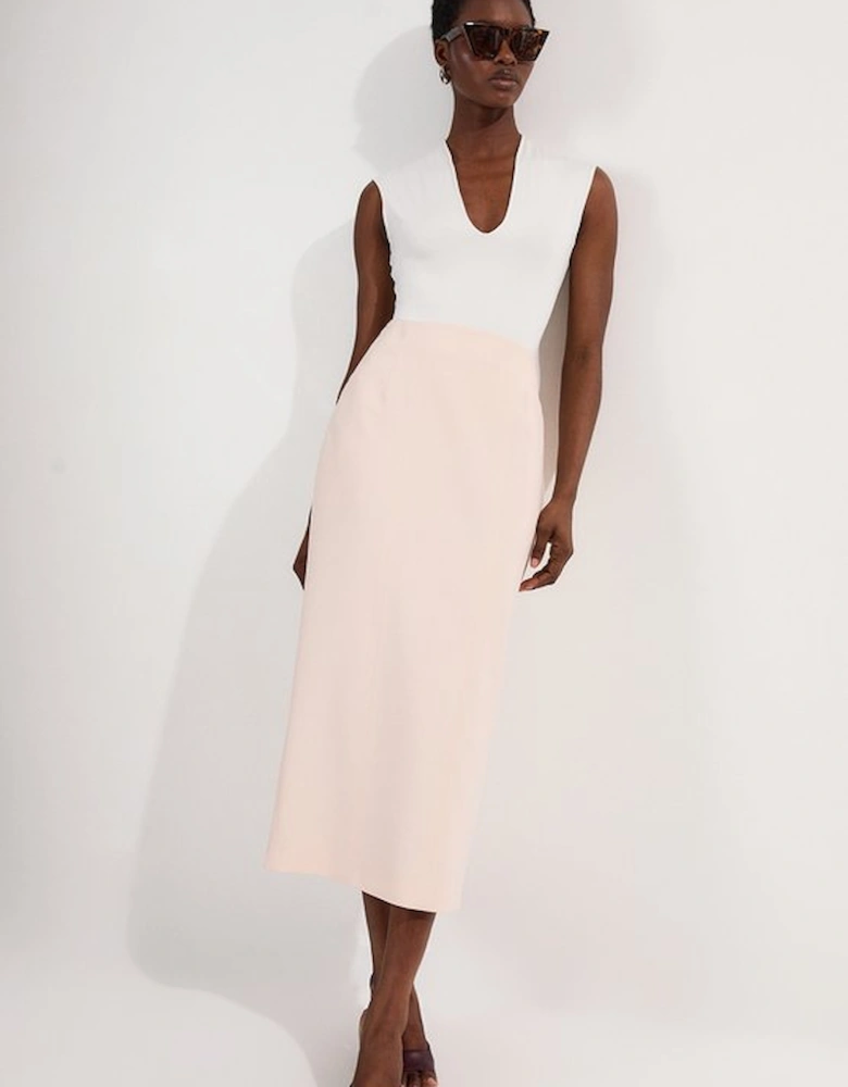 Compact Stretch Pocket Detail Tailored Midi Pencil Skirt