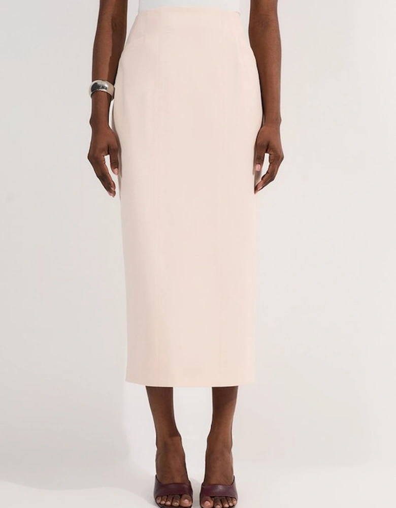 Compact Stretch Pocket Detail Tailored Midi Pencil Skirt