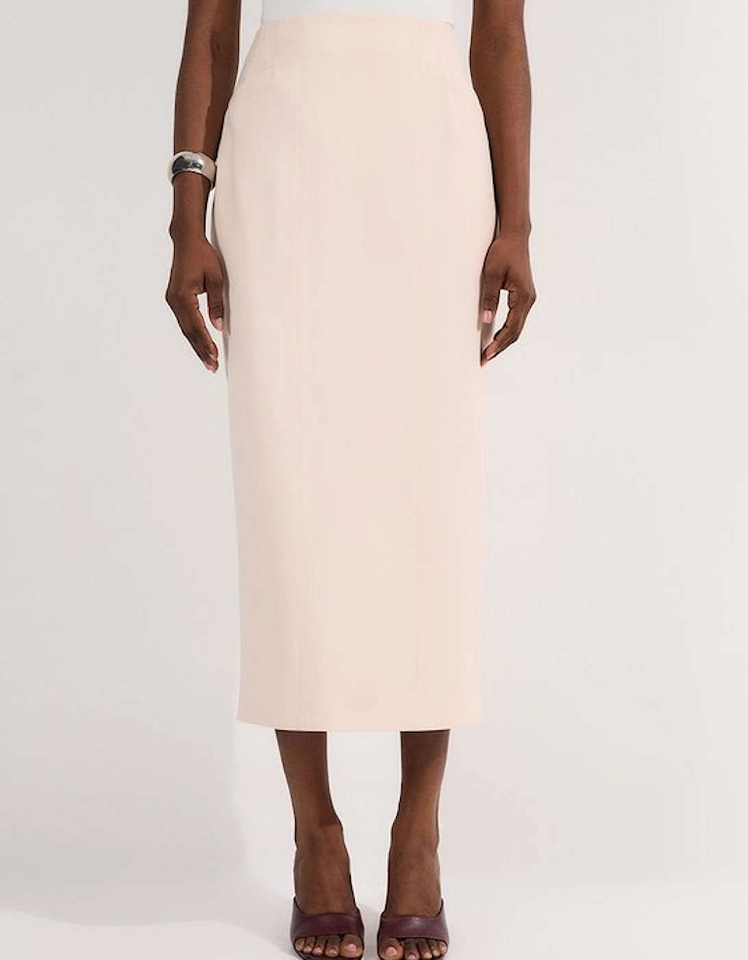 Compact Stretch Pocket Detail Tailored Midi Pencil Skirt