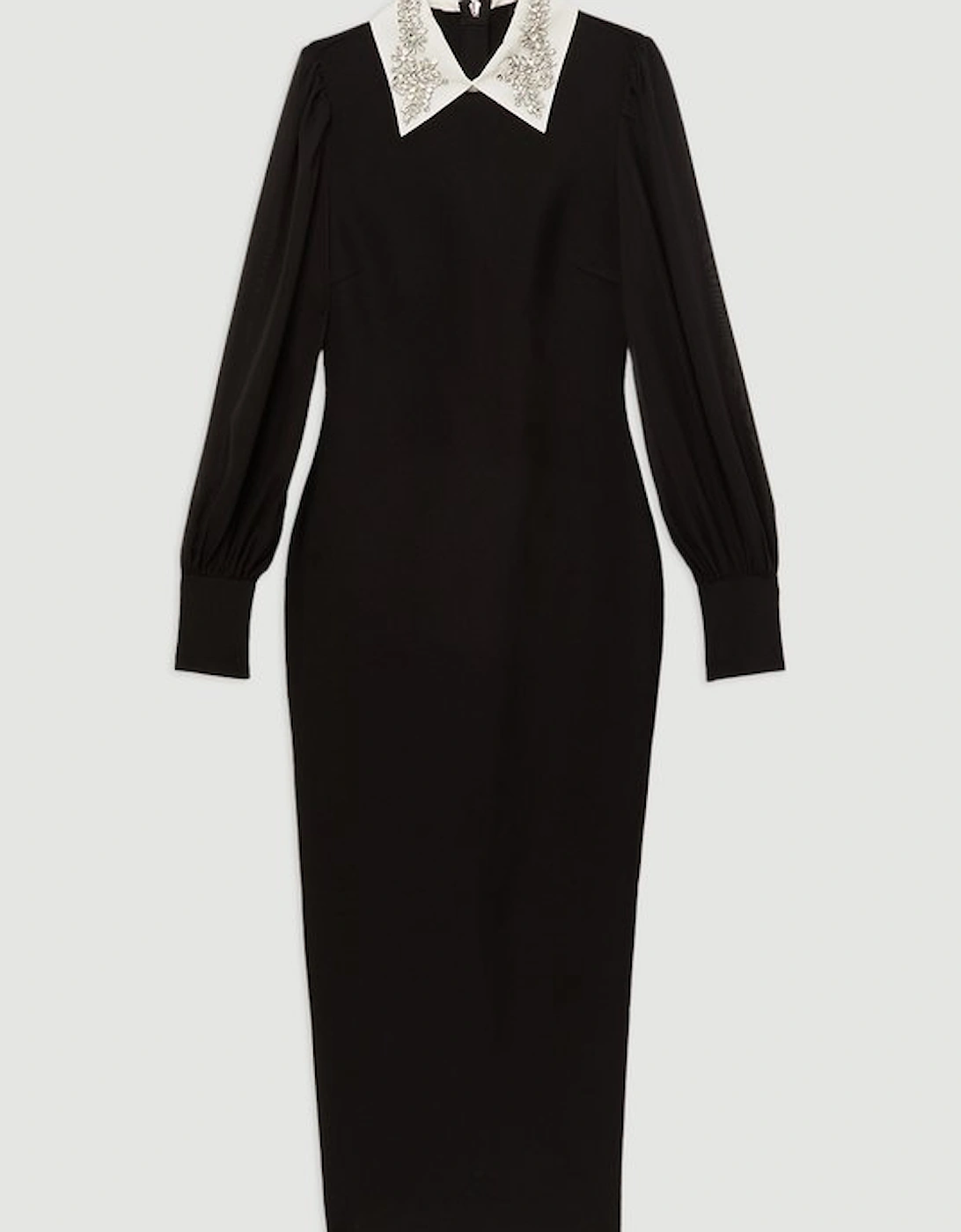 Bandage Collared Knitted Midi Dress With Sheer Sleeve