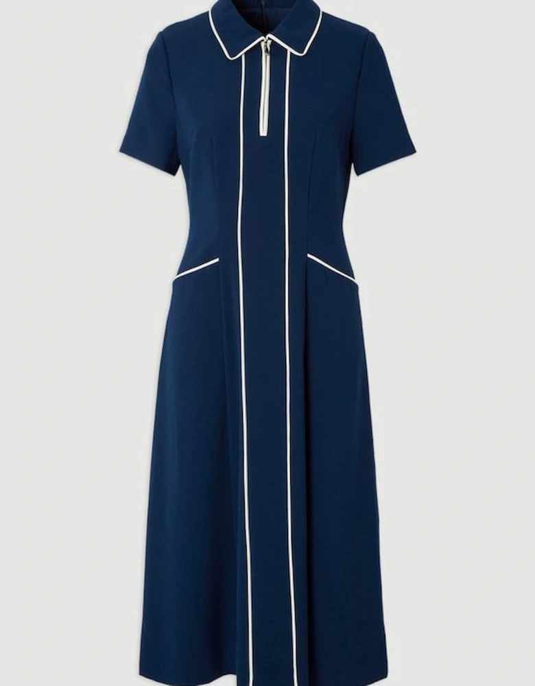 Tailored Crepe Tipped Tailored Midi Shirt Dress