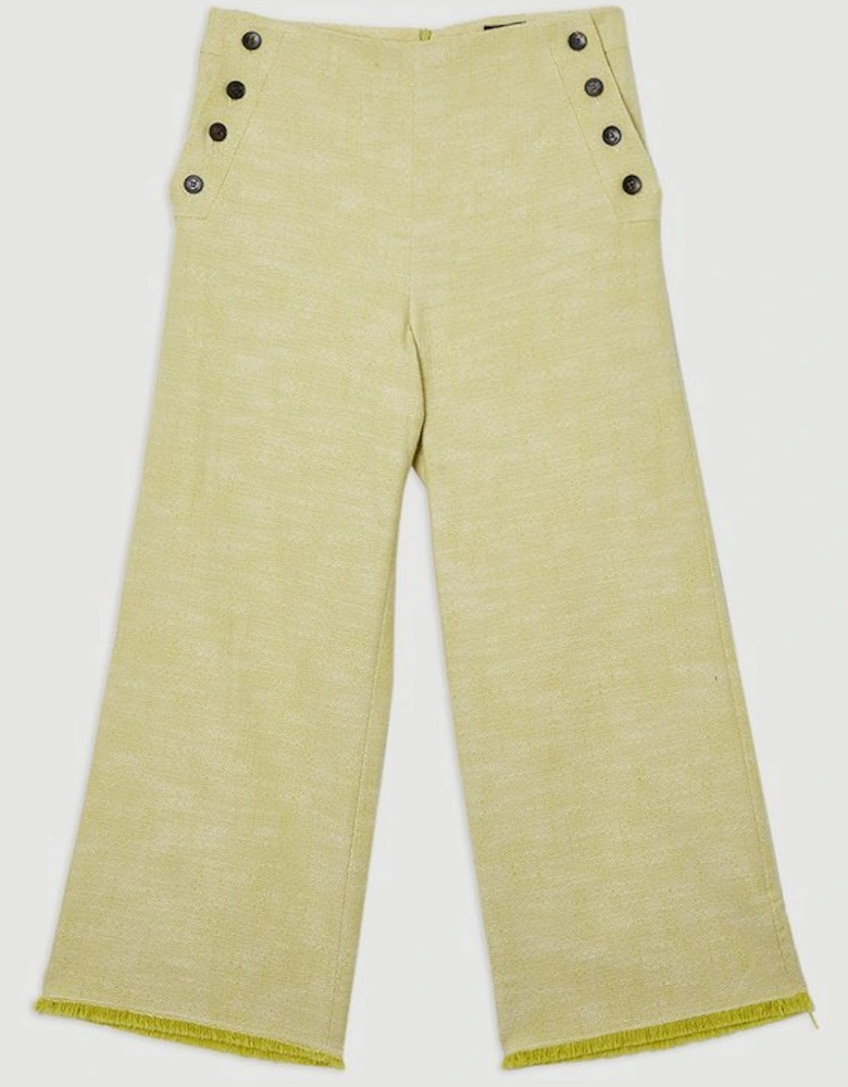 Spring Tweed Tailored Button Detail Cropped Wide Leg Trouser