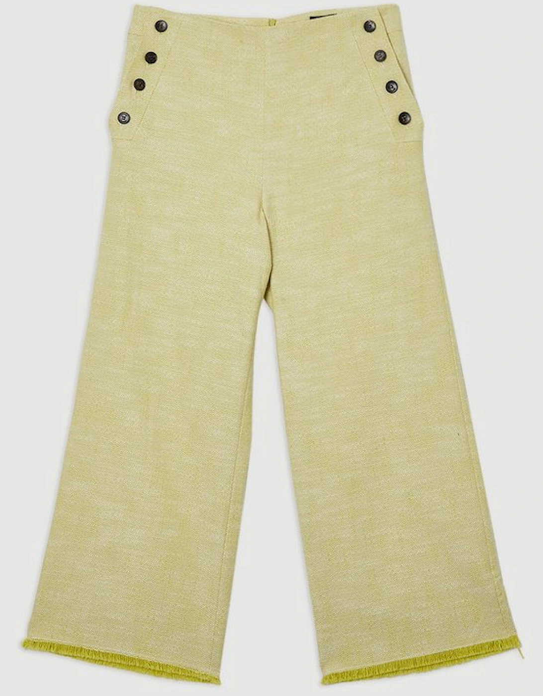 Spring Tweed Tailored Button Detail Cropped Wide Leg Trouser