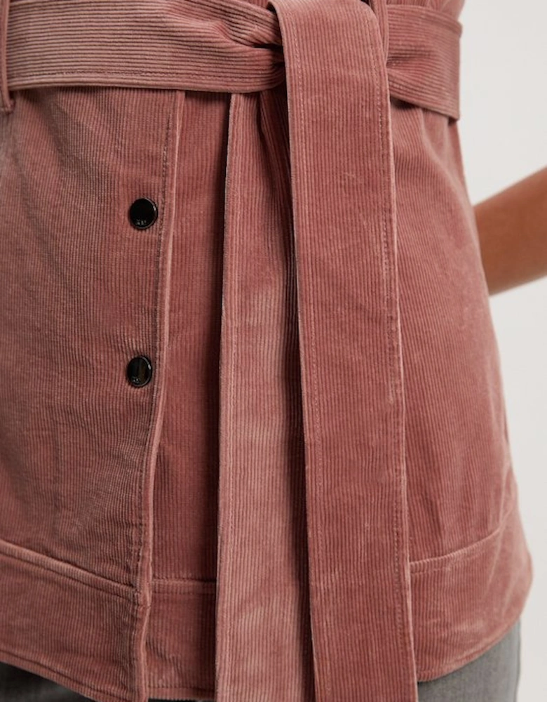 Stretch Cord Belted Sleeveless Jacket