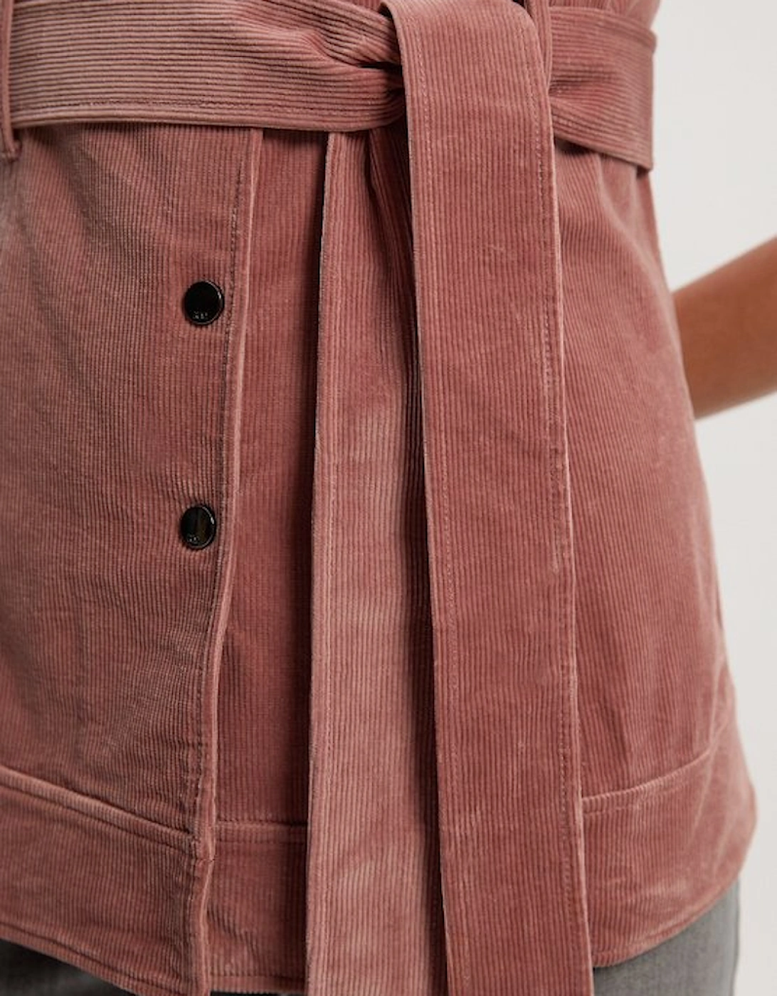 Stretch Cord Belted Sleeveless Jacket