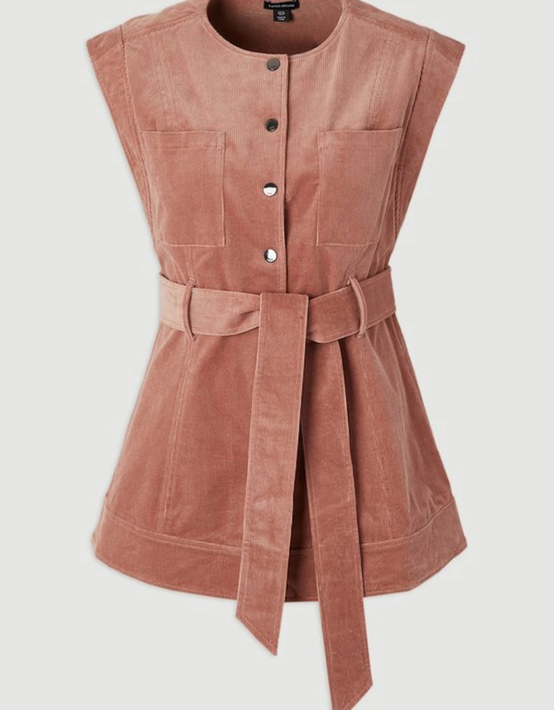 Stretch Cord Belted Sleeveless Jacket