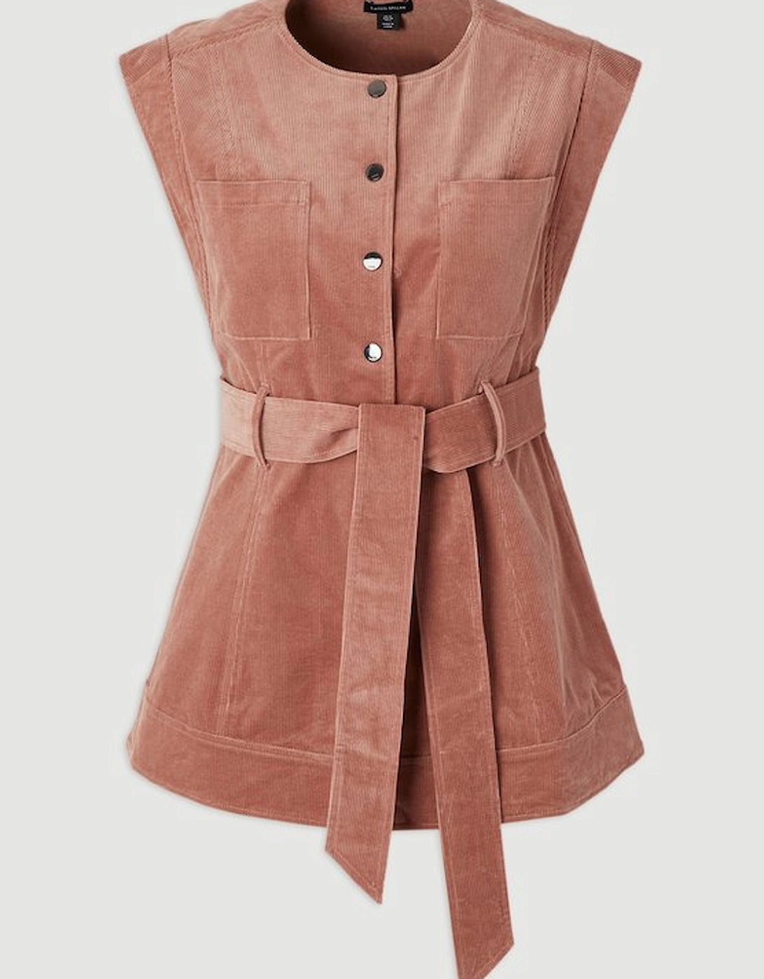 Stretch Cord Belted Sleeveless Jacket