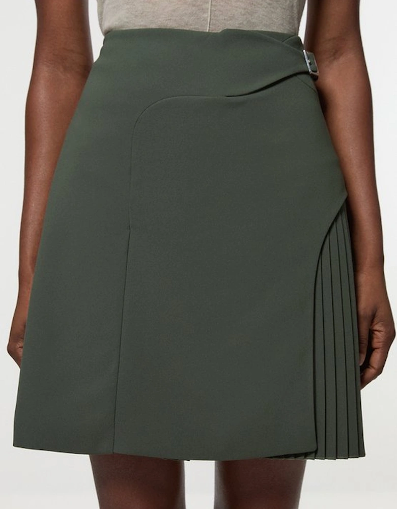Tailored Buckle Detail Pleated Mini Skirt