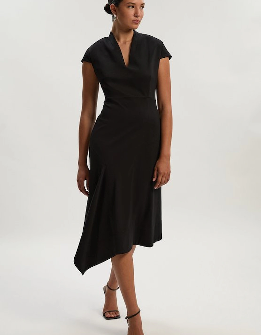 Premium Ponte V Neck Asymmetric Front Tailored Midi Dress, 5 of 4