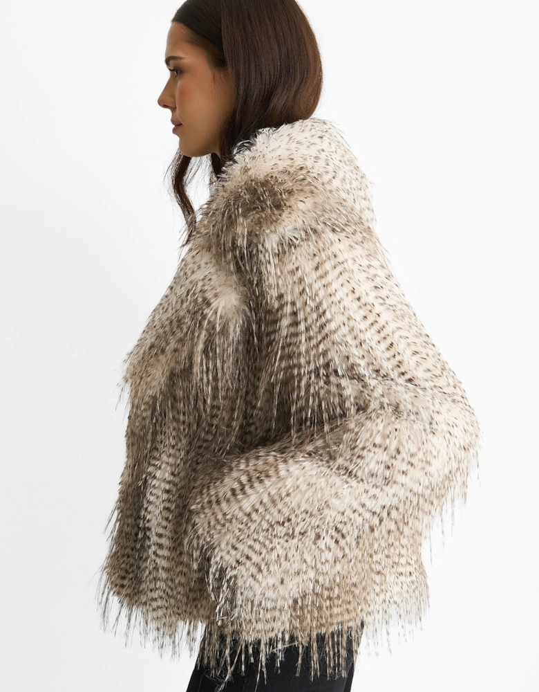 Brown Snow Leopard Faux Fur Short Jacket