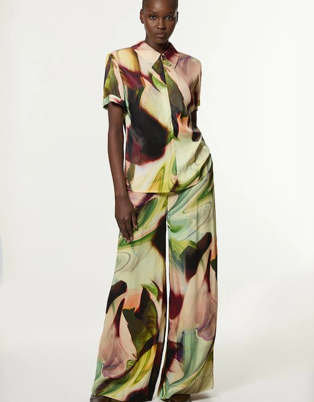 Printed Satin Woven Wide Leg Trouser, 5 of 4