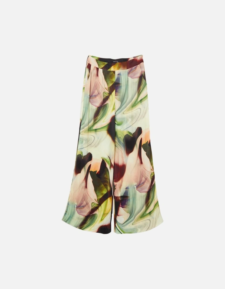 Printed Satin Woven Wide Leg Trouser