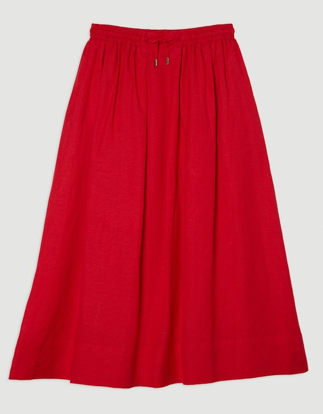 Viscose Linen Tie Waist Woven Full Midi Skirt