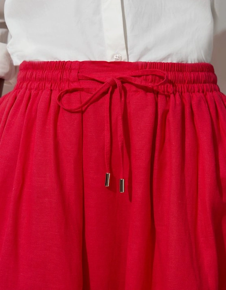 Viscose Linen Tie Waist Woven Full Midi Skirt