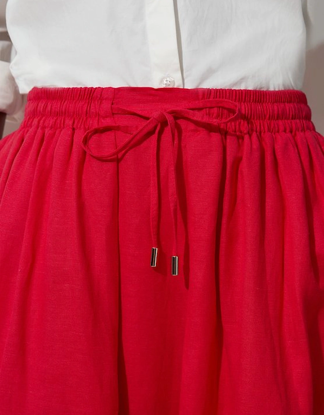 Viscose Linen Tie Waist Woven Full Midi Skirt