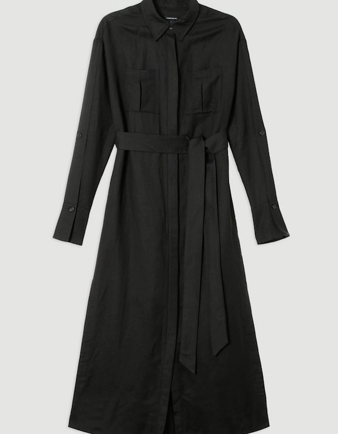 Viscose Linen Woven Belted Shirt Dress