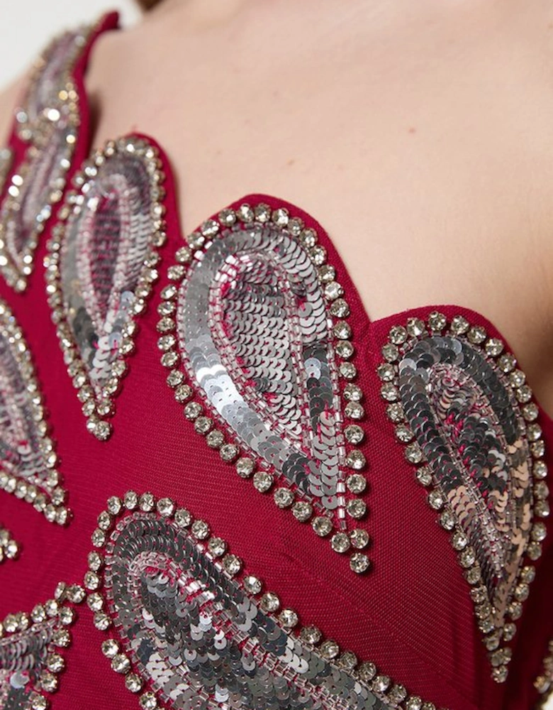 Paisley Embellished One Shoulder Maxi Dress