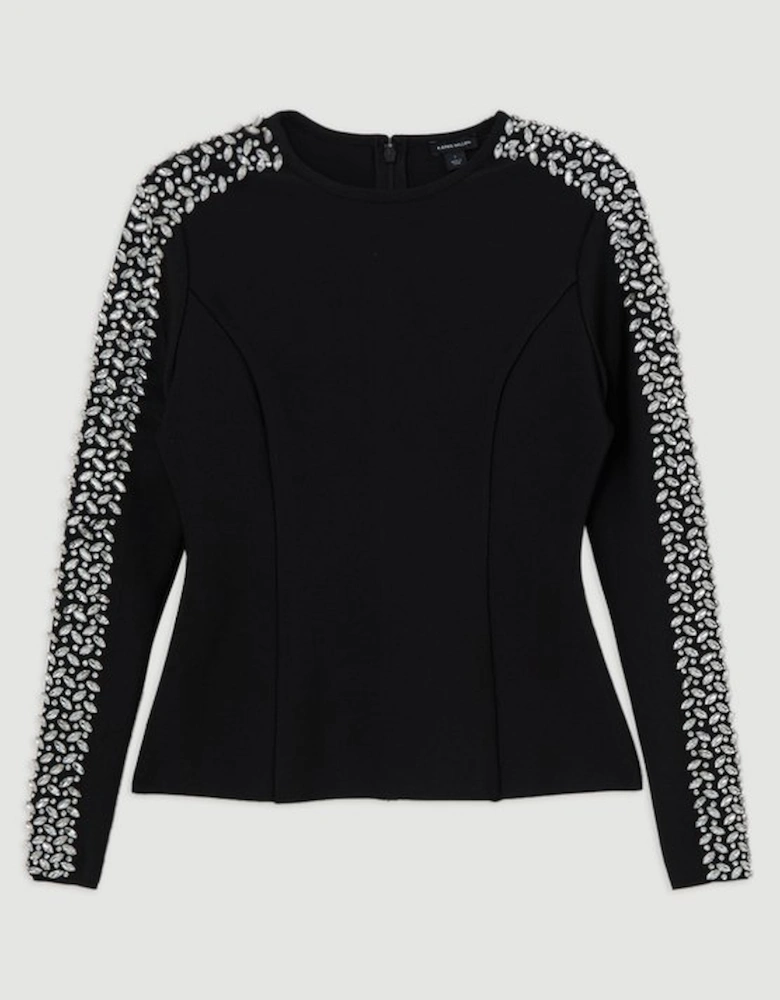 Plus Size Figure Form Bandage Knit Embellished Top